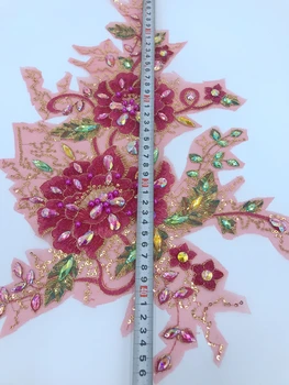 Růžová/zelená šít na kamínky, krajky nášivka krystaly čalounění skvrny 45*28cm pro šaty DIY příslušenství