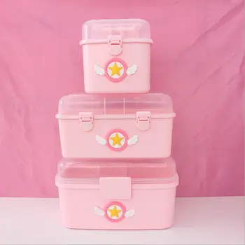 Růžové Domova Úložný Box Medicíny Box Multi-Vrstva První Plastickou Krásu Kočka Nail Box dětské Nářadí Malý Medicíny Box