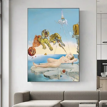 Salvador Dalí Tygr Slon Nahá Žena olejomalba Umění Plátno, Plakáty a Tisky Umění Nástěnné Obrázky pro Obývací Pokoj Dekor