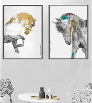 Severské Umění, Zvíře, Zlatý Kůň, Tisky, Malby na Plátně, Kresby, Nástěnné Umění Obrázky pro Obývací Pokoj Domácí Zeď Plakáty Dekor Cuadros