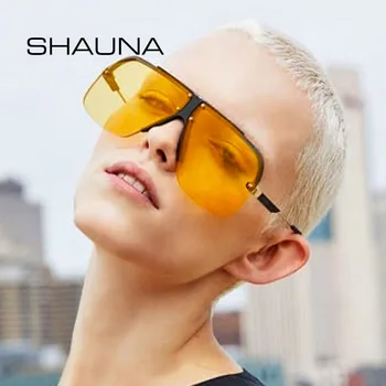 SHAUNA Módní Půl Rám sluneční Brýle, Ženy Oversize Náměstí Jasné Žluté Odstíny Muži UV400