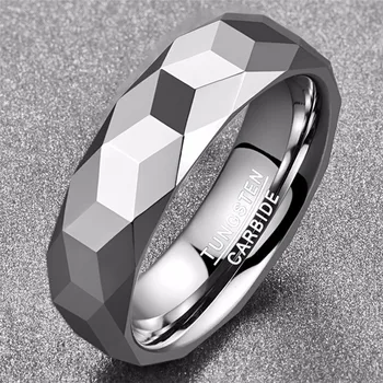 Stříbrná Barva Rhombus Snubní Prsteny Slib Lásky Wolframu Ocelové Kroužky Aliance Svatební Kapela