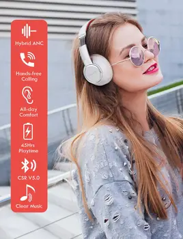 SuperEQ Bezdrátová Sluchátka Hybridní Aktivní potlačení Hluku 5.0 Bluetooth Headset Transparentní hi-fi Stereo Sluchátka s Mic S1