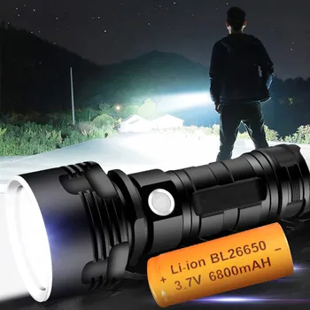 Svítilna výkonná LED XHP50 Pochodeň USB Dobíjecí Vodotěsná Svítilna Ultra Světlé Černá Zoom 3 Režim Osvětlení Lanterna Hliníkové P