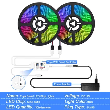Tuya Smart LED Strip Světlo Wi-fi RGB LED Světla Strip 12V 5050 Práce s Alexa Google Voice Dálkové Ovládání 30LED/m Music Sync APLIKACE