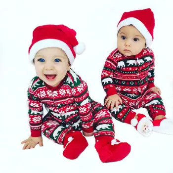 Unisex Štěstí, Dítě Novorozence Baby Boy Girls Vánoční Oblečení Dupačky Romper Kalhoty Jednodílné Pulovru Roztomilý Kostým Oblečení