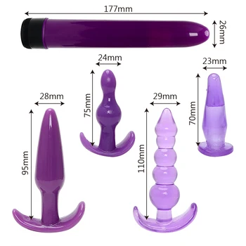 VATINE 5kusů/Set Fialový Anální Plug Vibrátor Prostaty Masér Erotické Sexuální Hračky pro Muže, Ženy Prst Dospělé Produkty