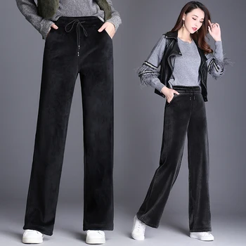 Vintage 2020 zimě teplé fleece tlusté ženské kalhoty žena vysokým pasem široký nohou kalhoty, capris pro ženy, kalhoty, ženy Plus velikost