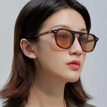 Vintage Ženy Ploché Top Sluneční Brýle Pro 2021 Univerzální Styl Plastové Kolo Rám Barevné Čočky Sluneční Brýle Retro Rýže Lak Na Brýle