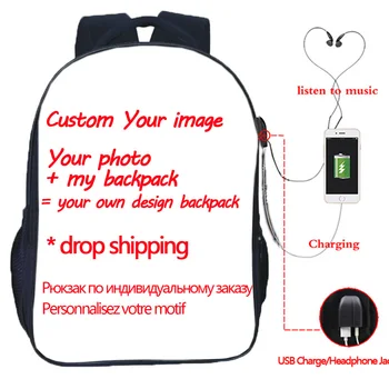 Vlastní Obraz na Míru Pattern USB nabíjecí Studentů Chlapci Dívky Školní Tašky, Laptop Batoh Drop Shipping