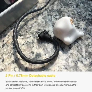 VSONIC VS3 LEDOVCE hi-fi Audio Dynamický Driver In-ear Sluchátka s Odnímatelným Kabelem 2póly 0.78 mm Konektor