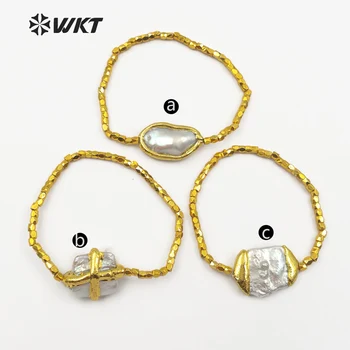 WT-B418 Velkoobchodní Vlastní Beautyful barokní perlový Náramek s Gold Galvanicky Mosazné Korálky pro ženy Módní Šperky