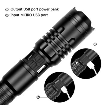 XHP90.2 Taktická LED Svítilna USB Dobíjecí Zoomovatelný Svítilna Powerbank Funkce 18650 nebo 26650 Baterie Hliníkové Slitiny Lucerna