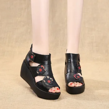 Xiuteng 2020 Ženy Rybí Ústa protiskluzová Platforma Svahu Vysoké Podpatky Sandály Pravé Kůže Římské Sandály boty Ženy