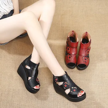 Xiuteng 2020 Ženy Rybí Ústa protiskluzová Platforma Svahu Vysoké Podpatky Sandály Pravé Kůže Římské Sandály boty Ženy