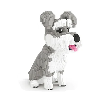 Xizai 8033 Kreslený Knírač Šedý psík Zvířátko Živočišných 3D Model DIY Mini Micro Stavební Bloky, Cihly Shromáždění Hračka 31 cm vysoký bez Krabice