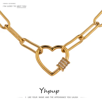 Yhpup Romantické Srdce z Nerezové Oceli Řetěz Náhrdelník pro Ženy, Delikátní Zirkony 14 K náhrdelník Náhrdelník Šperky Příslušenství