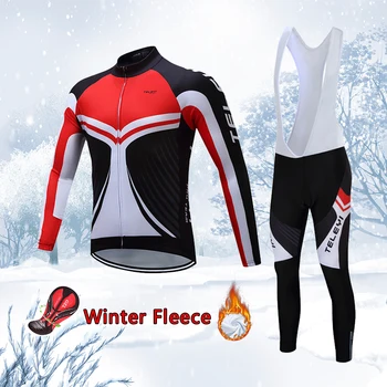 Zimní Tepelné Fleece Mountain Road Bike Oblečení 2021 Muži Cyklistický Dres Bib Set MTB Kolo Obléci Sportovní Šaty Mallot Oblek