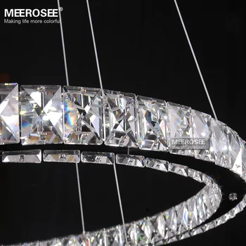 Zrcadlo z Nerezové Oceli Crystal Diamond Svítidla, 4 Kroužky, led Světla na Přívěsku Cristal Jídelní Dekorativní Závěsné Svítidlo