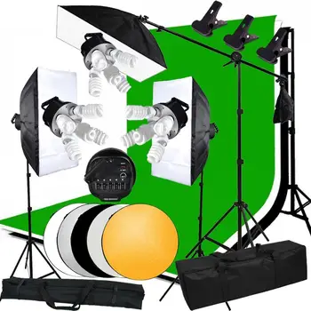 ZUOCHEN 3375W Photo Studio Nepřetržitého Osvětlení kit Softbox Boom arm 4 & Pozadí Stojí Šedá Zelená Bílá Černé Pozadí
