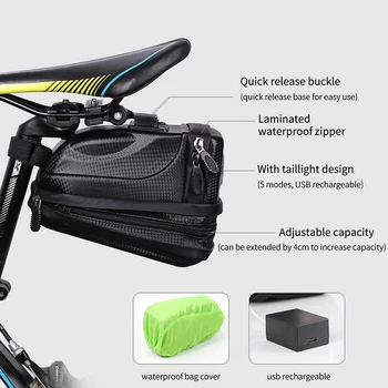 ZÁPAD BIKING Nepromokavé Cyklistické Sedlo Taška S USB Dobíjecí zadní Světlo MTB Silniční Kolo Koš Koš, Cyklistické Příslušenství