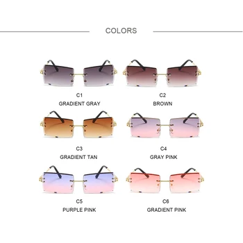 Čtvercový Bezrámový Dámské sluneční Brýle S Diamond Ořezávání Módní Trend Barevné Čočky UV400 Velké Retro sluneční Clony Zrcadlo