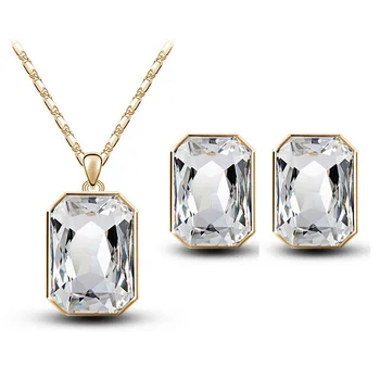 čtverec crystal přívěskem náhrdelník náušnice módní ženy šperky set, dárky dropshipping vánoční značky svatební svatební ženy