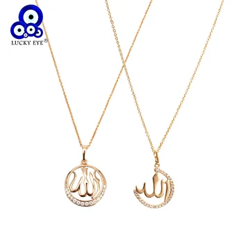 Štěstí, Oko arabské Pedant Micro Vydláždit Náhrdelník Zlaté Barvy Dlouhé Řetězce Kulatý Měsíc Kouzlo Náhrdelník Šperky pro Ženy, Ženské EY6326