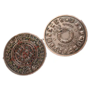 Žádné magnetické 2 ks bohové Aztécký kalendář kámen náboženství tajemné odznak červené měděné postříbřené 40 mm suvenýr dekorace mince